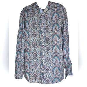 Cremieux cotton paisley long sleeve button up shirt large